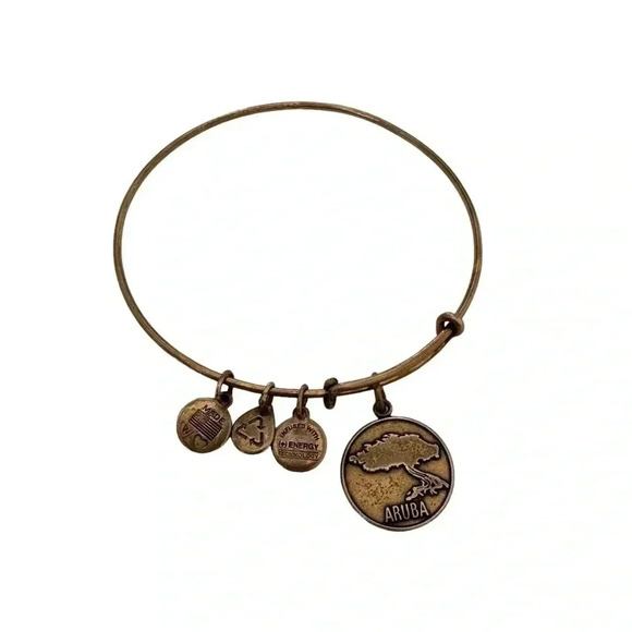 New Alex and Ani Aruba Exclusive Divi Tree Gold Charm Bangle Bracelet - Picture 2 of 3